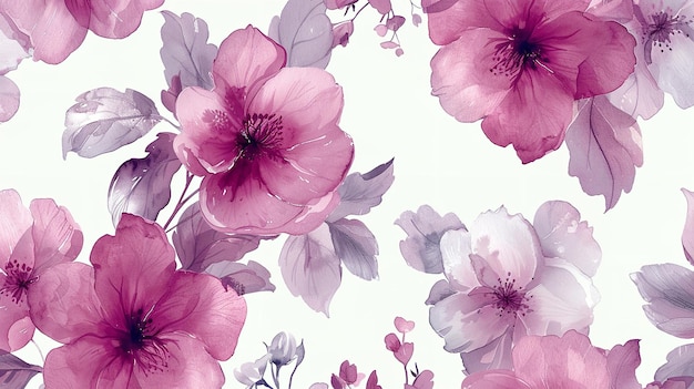 Diseño verde de racimo de flores rosadas sin costuras para impresión de tazas o placas o una ilustración de fondo con espacio IA generativa