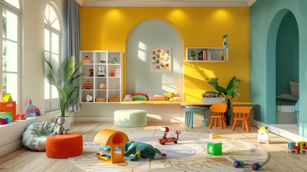 Diseño vibrante y lúdico de la habitación de los niños
