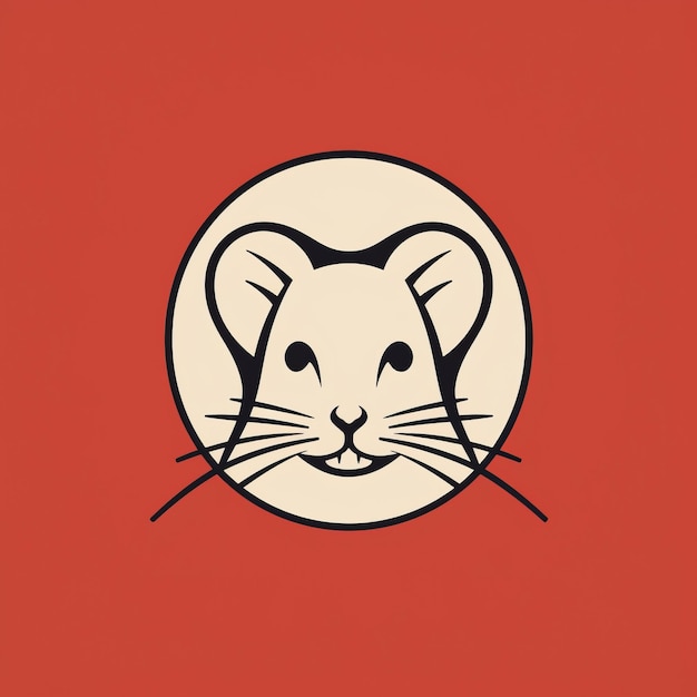 Foto diseño vintage retro de ratón minimalista sobre fondo rojo