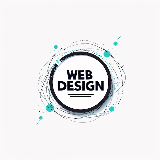 Foto un diseño web se muestra en un círculo con la palabra diseño web en él