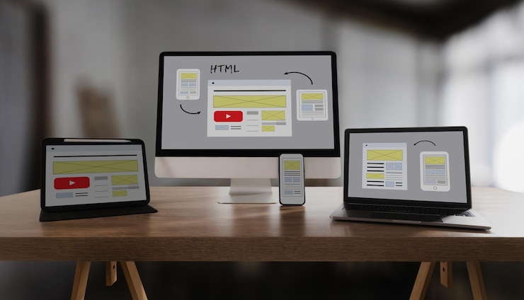 Foto diseño web página de inicio diseño de internet dispositivos de escritorio sitio web responsivo en línea y computadora de escritorio