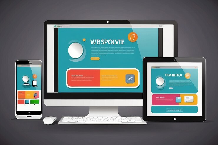 Foto diseño web responsivo vectorial computadora portátil tableta y teléfono inteligente idea para su sitio web