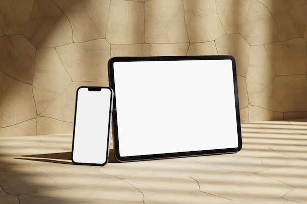 Diseño web sensible y sitio web Mockup Devices Mock up Plantilla de computadora portátil de tableta de escritorio de teléfono inteligente Mockup Ilustración de renderizado 3D realista