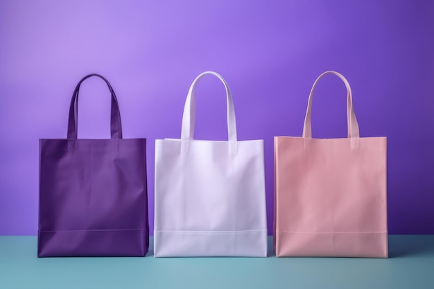 Diseños de bolsas de tela de diferentes colores con asas Lugar para texto