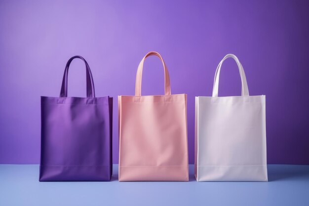 Diseños de bolsas de tela de diferentes colores con asas Lugar para texto