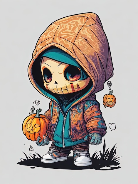 Foto diseños de camisetas espeluznantes de halloween, lindas sudaderas con capucha de calabaza con calaveras y adorables pegatinas de fantasmas