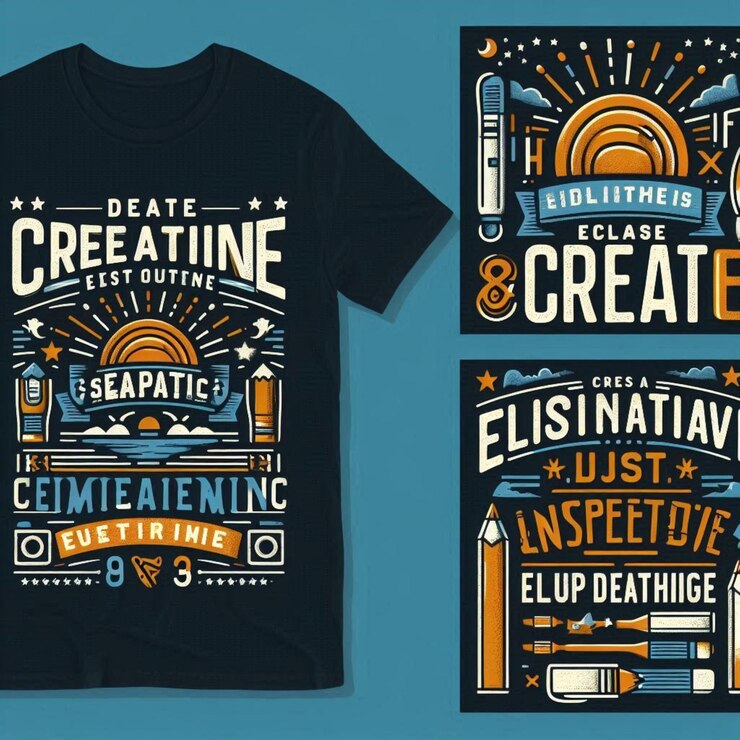 Foto diseños de camisetas con tipografía simple y citas inspiradoras con fuentes en negrita y ilustraciones simples