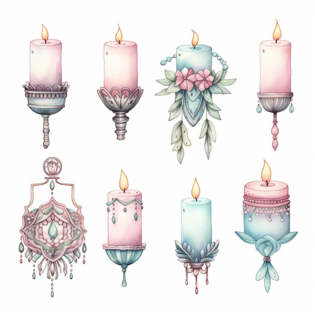 Foto los diseños caprichosos de las velas de acuarela con decoraciones ornamentadas