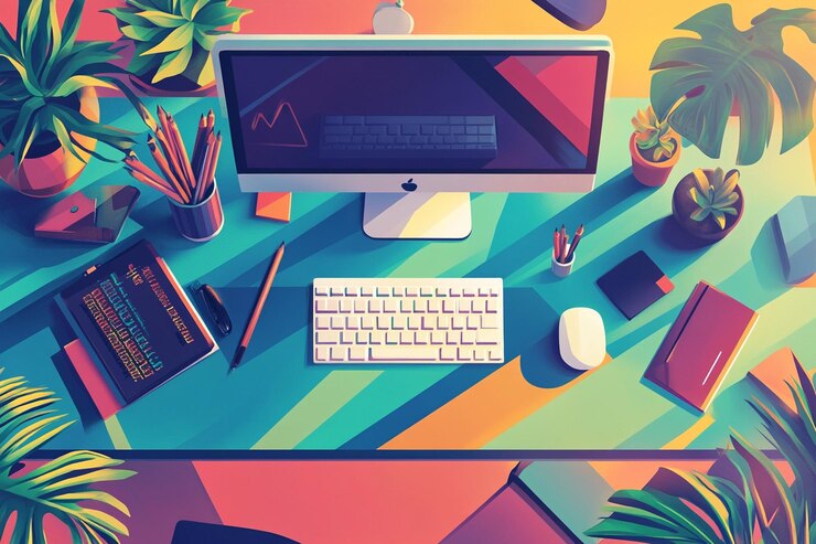 Foto diseños creativos de espacios de trabajo con colores vibrantes a c generativo ai