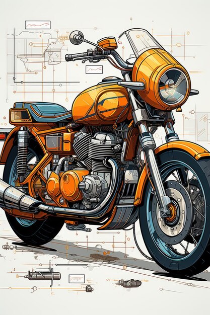 Diseños de diseño de motocicletas de estilo retro en fondo blanco aislado generativo IA