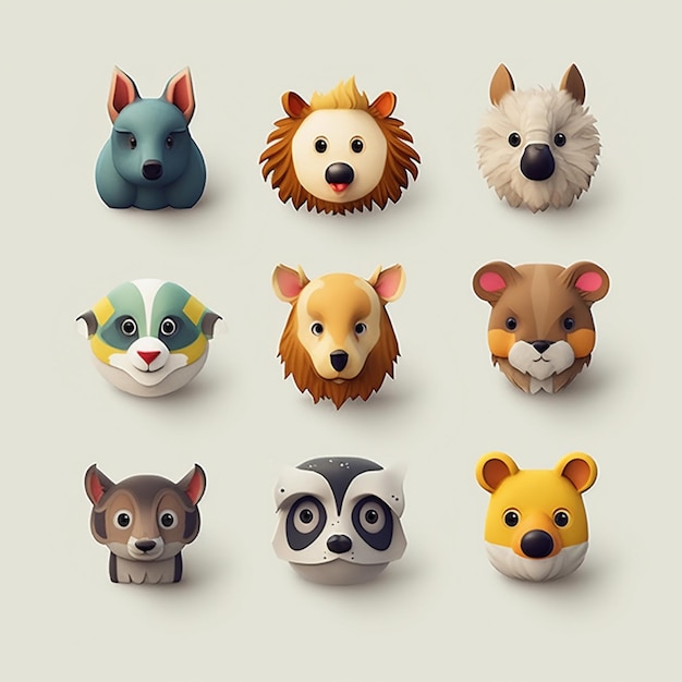 Foto diseños de emoji con temática animal, logotipos vectoriales de iconos