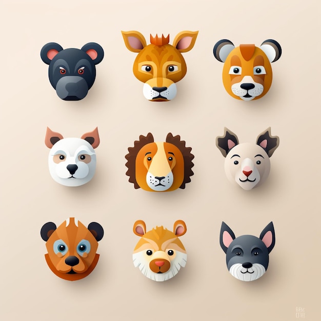 Diseños de emoji con temática animal, logotipos vectoriales de iconos
