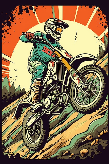 Diseños de ilustración de motocross en color sólido generados por IA