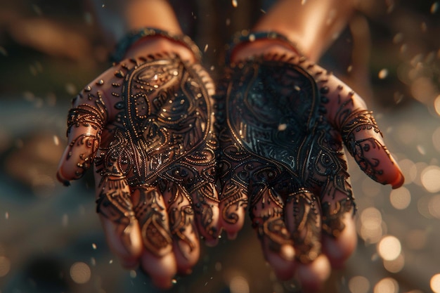 Diseños intrincados de henna en manos delicadas