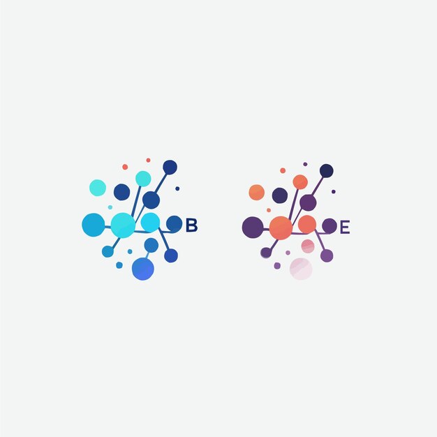 Diseños de logotipos de laboratorios de tecnología Punto molecular Conectarse con espacio negativo Template de diseño vectorial de símbolos de laboratorios