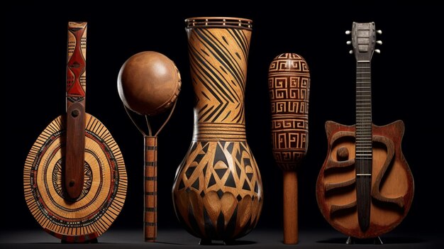 Foto diseños que representan instrumentos musicales africanos o