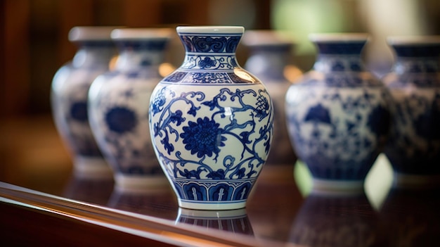 diseños en vasos de porcelana chinos tradicionales expuestos en un hogar