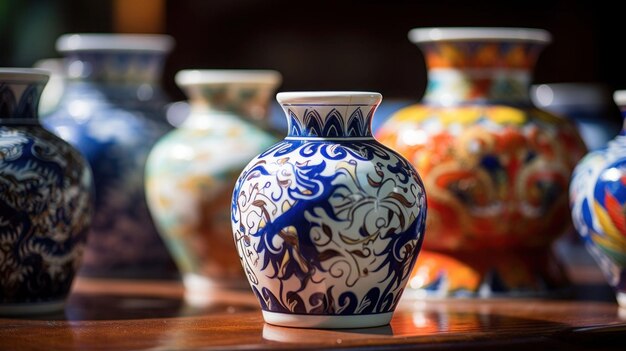 diseños en vasos de porcelana chinos tradicionales expuestos en un hogar