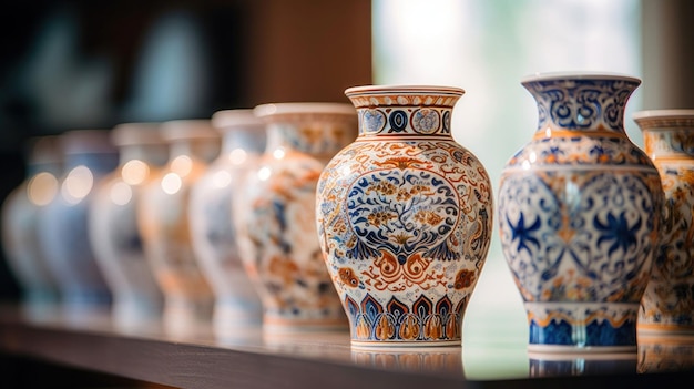 diseños en vasos de porcelana chinos tradicionales expuestos en un hogar