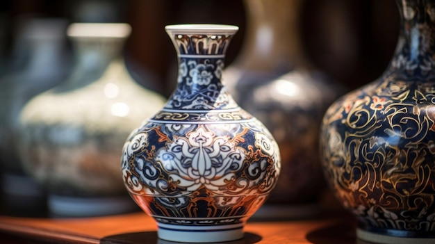 diseños en vasos de porcelana chinos tradicionales expuestos en un hogar