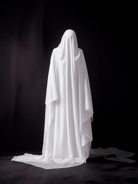 Disfraz de fantasma de Halloween sobre un fondo oscuro