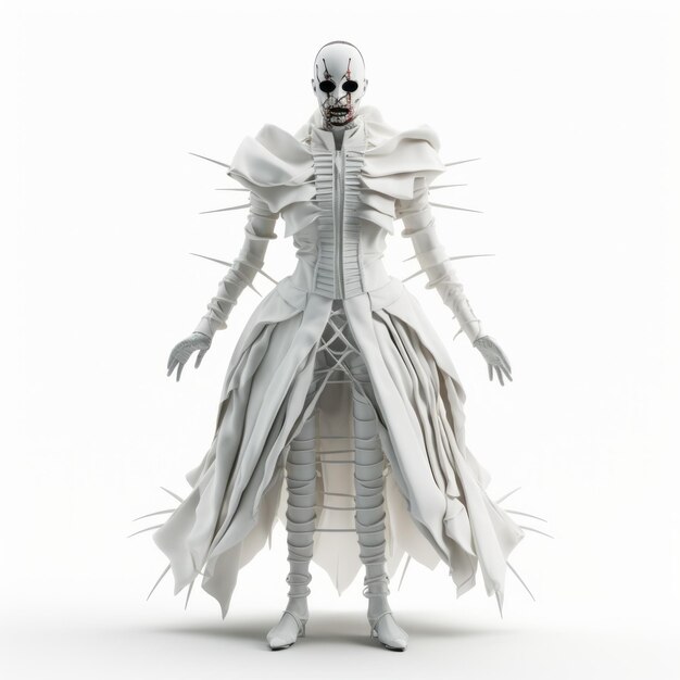 Foto disfraz de halloween en 3d de esqueleto blanco con texturas de varias capas