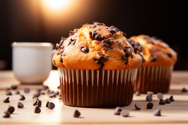 Foto disfruta de la bondad de un muffin de chocolate recién horneado