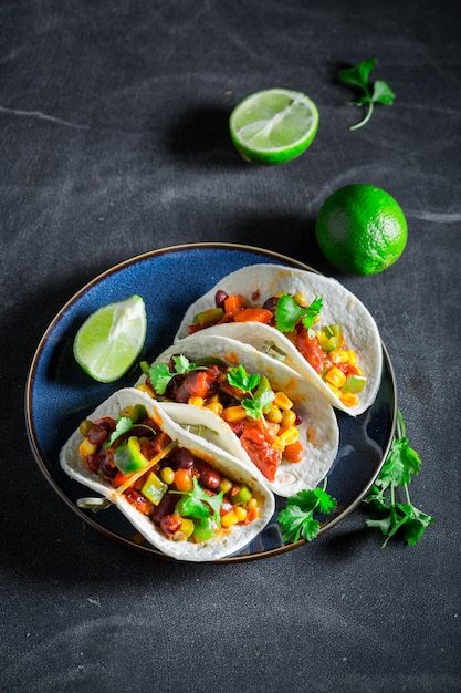 Disfruta tus tacos con pollo picante y vegetales frescos