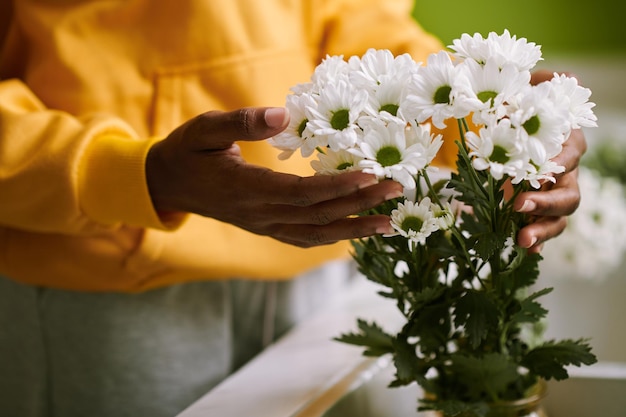 Foto disfrutando la belleza de las flores frescas