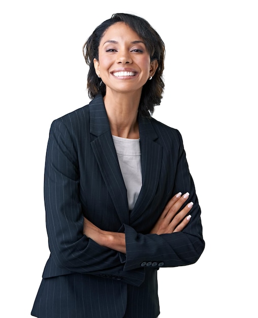 Disfrutando cada minuto de su trabajo. Retrato de estudio de una exitosa mujer de negocios posando sobre un fondo blanco.