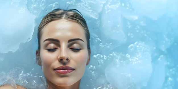 Disfrutando de la felicidad La mujer encuentra la relajación definitiva en Icy Spa Abrazando el bienestar y la serenidad Concepto de relajación Bienestar Serenidad Icy Spa Mujer