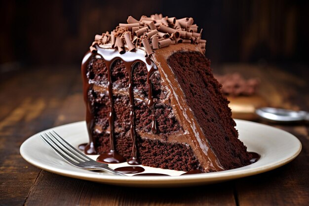 Foto disfrutando de la riqueza del pastel de chocolate