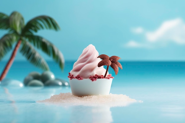 Foto disfrutar de la frescura de un helado en una playa soleada, el sabor es pura delicia generado por ia