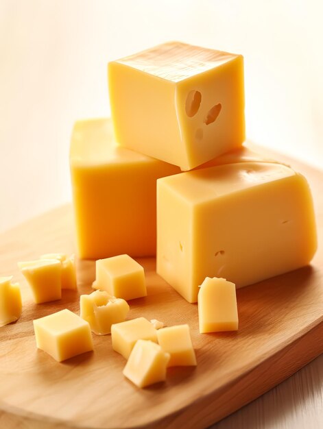 Foto disfrute de la elegancia de los cubos de queso duro meticulosamente dispuestos