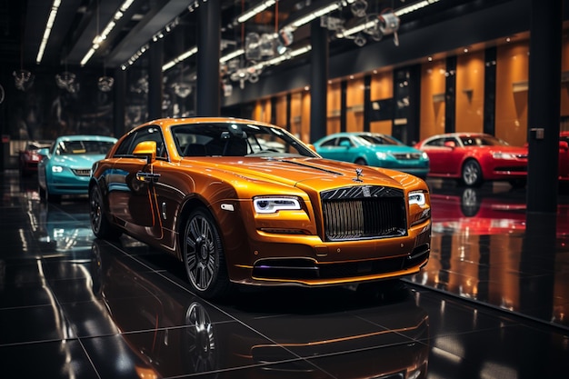 Disfrute del lujo en una sala de exposición de automóviles moderna que cuenta con múltiples automóviles RollsRoyce en varios colores