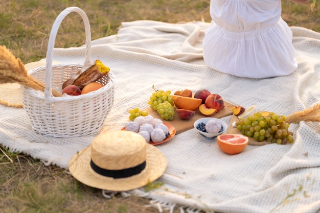 Disfrute de un picnic al atardecer en un cálido día de verano.