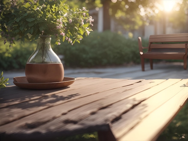 Foto disparo ancho de mesa de madera al aire libre