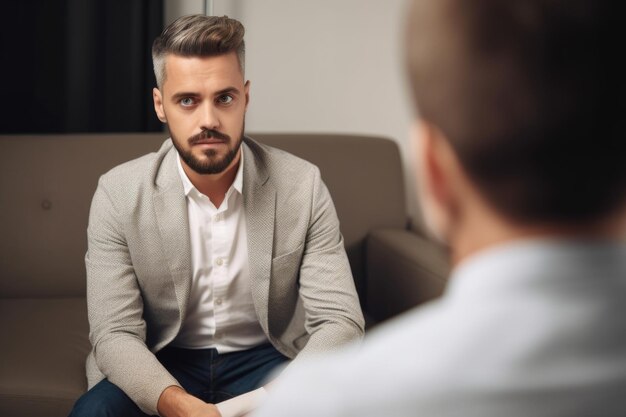 Disparo de un apuesto psicólogo que trabaja con su paciente creado con ai generativo