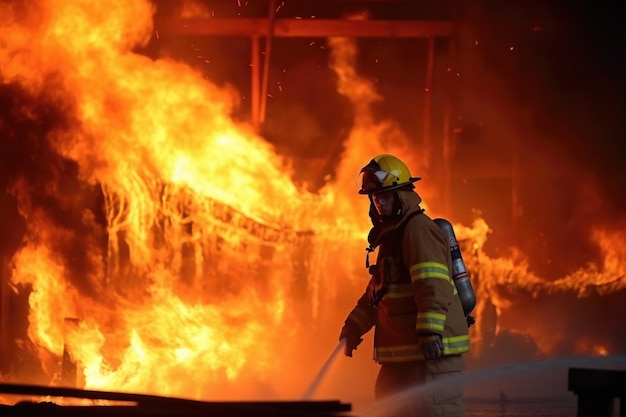 Disparo de un bombero que lucha contra un infierno furioso creado con inteligencia artificial generativa