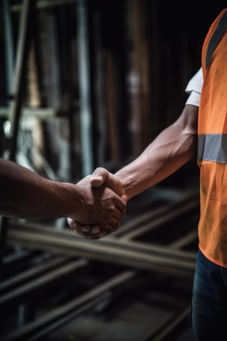 Disparo de dos trabajadores dándose la mano antes de llegar a un acuerdo creado con ai generativo