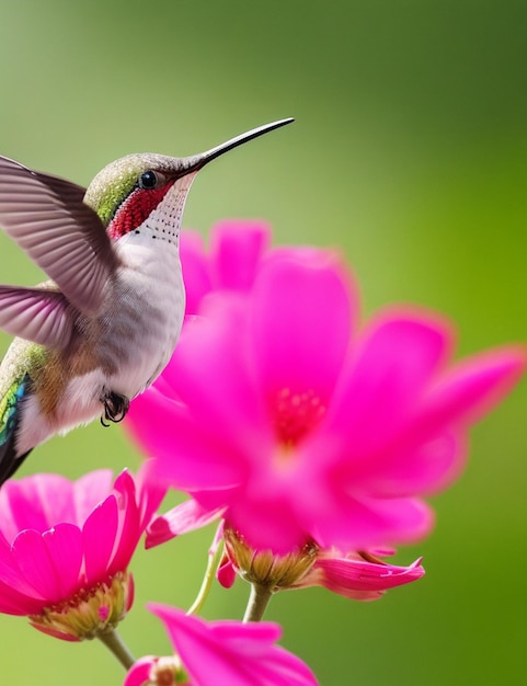 Disparo de enfoque selectivo de colibrí en el diseño gráfico de papel tapiz durante el día