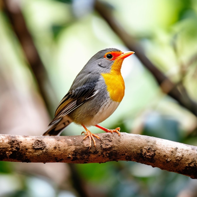 disparo de enfoque selectivo de una foto de un lindo pájaro leiothrix de pico rojo posado en un árbol