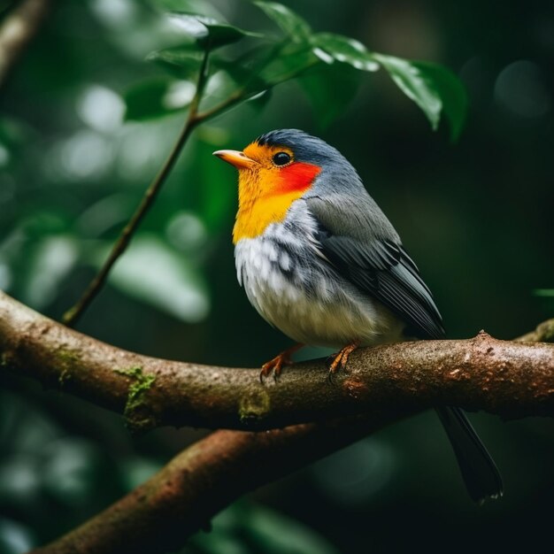 disparo de enfoque selectivo de una foto de un lindo pájaro leiothrix de pico rojo posado en un árbol