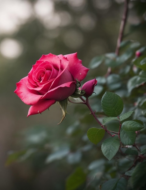 Disparo de enfoque selectivo de rosa adjunta a la rama durante el día