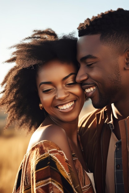 Disparo de una feliz pareja africana joven disfrutando de un día al aire libre creado con ai generativo