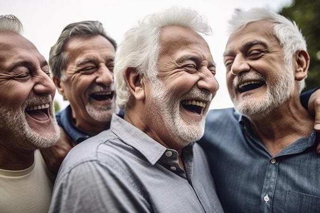 Disparo de un grupo de hombres mayores divirtiéndose juntos afuera creado con IA generativa