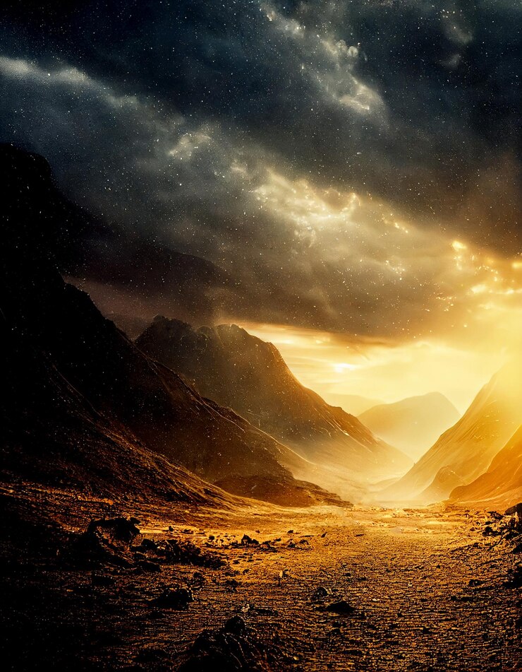 Disparo horizontal de la magnífica salida del sol con fondo de montaña
