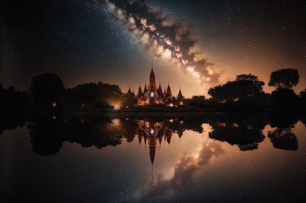 Disparo de larga exposición de la galaxia de la Vía Láctea tomada en Tailandia en phitsanulok con arena