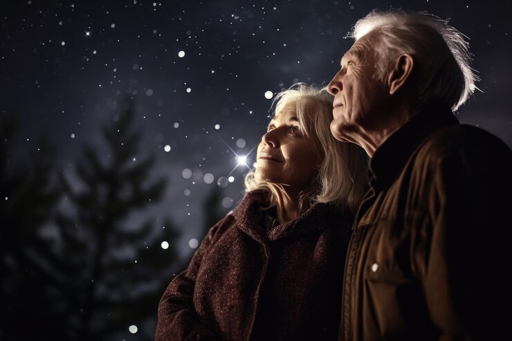 Disparo de una pareja mayor mirando las estrellas juntas creadas con ai generativo