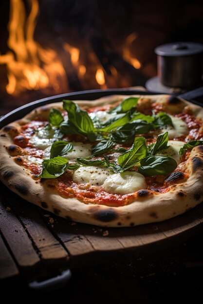 Foto un disparo de pizza fresca del horno de leña